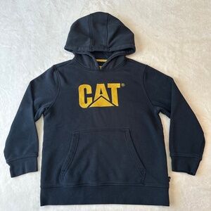 CAT Caterpillar Youth Hoodie Black Yellow Logo Pullover Sweatshirt M/L (10-12)